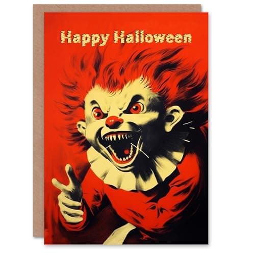 Image of Artery8 Halloween Personalised Greeting Card Scary Clown Red Horror Monster For Him Her Custom