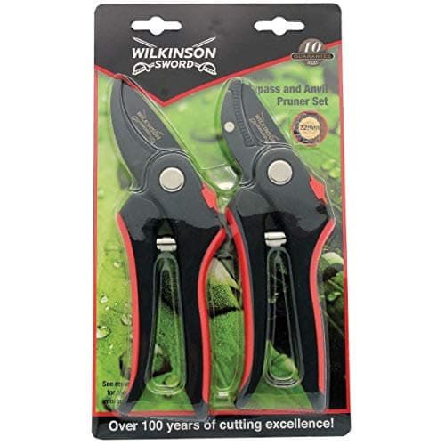 Image of Bargainstore Wilkinson Sword P-1111243W Bypass & Anvil Pruners Secateurs Carbon Hand Tools Twin Pack Set Gardening