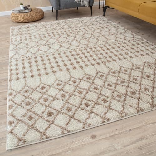Image of THE RUGS Modern Moroccan Design Living Room and Bedroom Rugs, Non-Shedding & Easy Care (Moroccan Ivory/Beige, 160x230 cm)