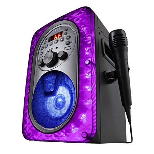 Image of AKAI A58103 Vibes Bluetooth Party speaker with LED lights that synchronise with the music, Karaoke Function with CD/CD+G Playback, Microphone Included, 8W RMS, Black