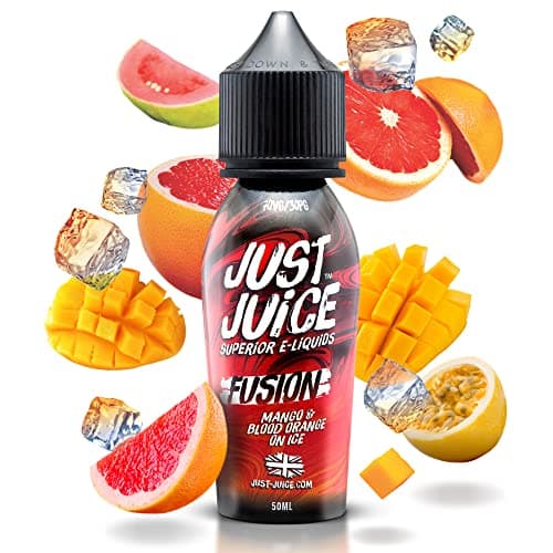Image of Just Juice Vape Liquid with No Nicotine, 50ml 0mg Shortfill Eliquid, 70/30 Vape Juice in 60ml Bottle, Space for 10ml of Nicotine Shot or Nic Salts, Fruity E Liquid, Fusion Mango & Blood Orange Ice