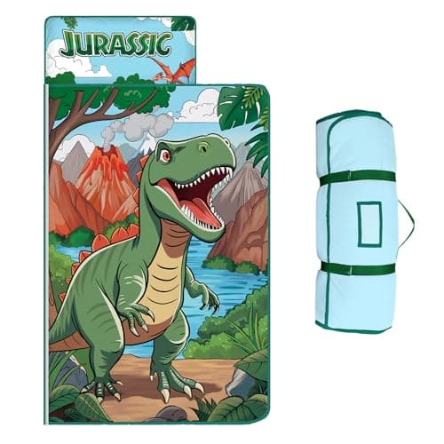 Image of Kids Sleeping Bag,Nap Mat with Removable Pillow and Blanket,Warm Toddler Slumber Bag 150x60cm for Toddlers Boys Girls, Roll Up Kids Sleeping Mat for Bedroom Daycare Kindergarten,Dinosaur