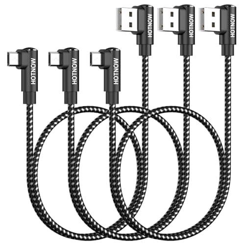 Image of HOTNOW Short Micro USB 90 Degree Cable 50cm 3Pack, 0.5m Right Angle Micro USB Cable Nylon Braided USB2.0 High Speed Fast Charging Cord for Galaxy S7 S6 S5,Power Bank