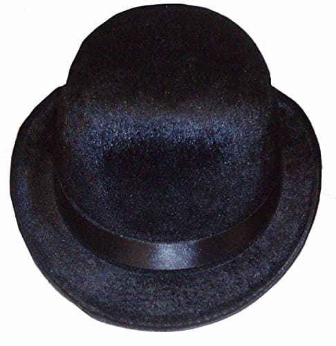 Image of HENBRANDT Adult Black Bowler Hat with Velour Finish Black Derby Chaplin Hat Victorian Steampunk Cosplay Magician Costume Cabaret Outfit One Size Halloween Fancy Dress Accessories for Men and Women