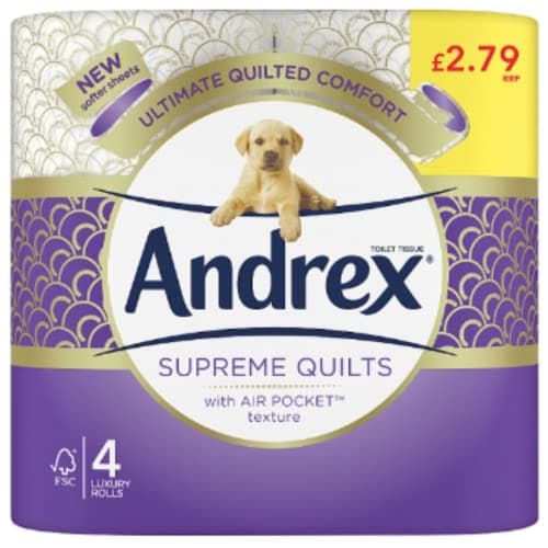 Image of London Grocery Andrex Supreme Quilts Toilet Tissue, 4 Quilted Toilet Rolls x Case of 6