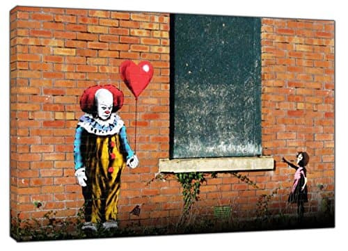 Image of ARTSPRINTS POP Clown IT Paint by Banksy Print ONWOOD Framed Canvas Picture Wall Art Home Decoration Ready to Hang 30 x 20 inch -18mm Depth