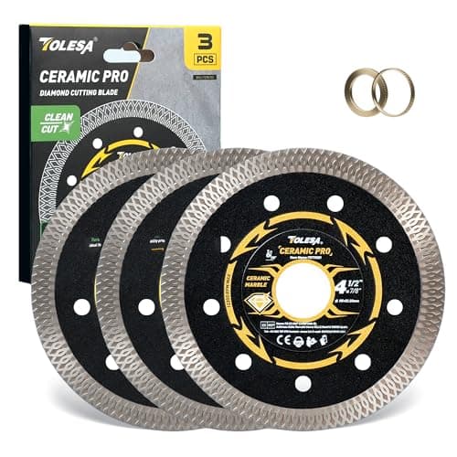 Image of TOLESA 115mm Diamond Cutting Disc, Super Thin Porcelain Cutting Disc for Angle Grinder, 4.5" Diamond Tile Cutting Disc for Marble and Granite - 22.23mm Arbor, 20mm & 16mm Adapter Ring (3-Pack)