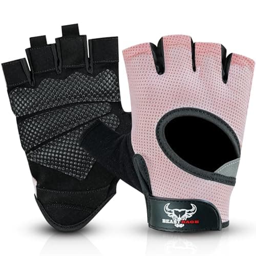 Image of BEAST RAGE Weight Lifting Gloves for men and women, Gym Gloves for Crossfit.Breathable,Non-Slip Silicon padded palm Protection workout gloves for weightlifting, Cycling,Strength training (PINK, L)