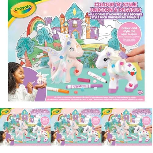 Image of CRAYOLA Colour 'n' Style Unicorn & Pegasus Twin Pack | Colour Your Own Mythical Friends Again and Again | Includes 8 Washable Markers & Style Accessories | Ideal for Kids Aged 4+ (Pack of 4)
