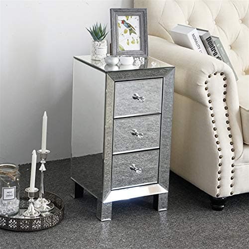 Image of wenyuyu 3-Drawer Mirrored Bedside Tables for Bedroom, Side/End Tables Storage Unit for Living Room, Silver