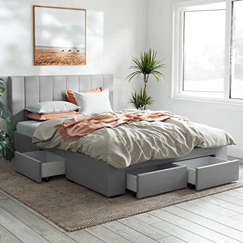 Image of SANA SLEEP 5FT King Size Designer Fabric Bed Frame with Four Storage Drawers - Grey