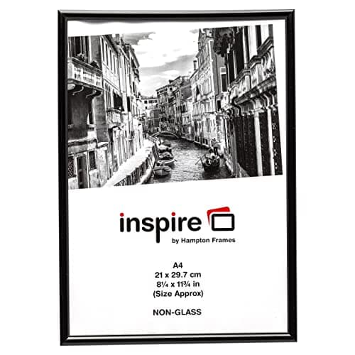 Image of Hampton Frames | A4 Backloader Picture Frame, 21x29.7cm, Black, Acrylic Front | Easy-Load Design, Lightweight | For Posters, Photos, Certificates, Home or Office Display