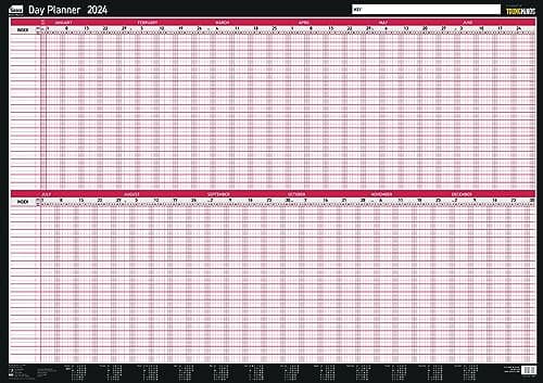 Image of Sasco 2024 Daily Planner, Yearly Wall Planner Set, Large Whiteboard Style Dry Erase Calendar, Board Mounted Wall Planner, Dry Erase Pen & Stickers, Black/Red, 915x610mm, 2410224