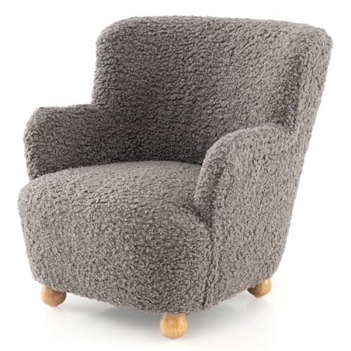 Image of COSTWAY Kids Sofa, Sherpa Upholstered Toddler Armchair with Solid Rubber Wood Legs, Single Sofa Children Reading Chair for Bedroom, Play Room, Nursery, Child Room (Grey)