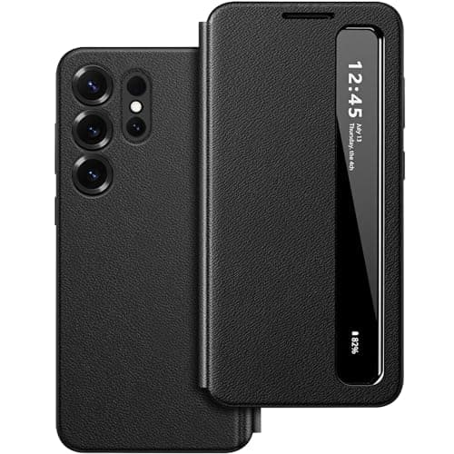 Image of Ailicici for Samsung S23 Ultra Smart Clear View Cover Case with Viewing Window, Flip Folio Leather Protective Cover, Smart View Cover for Samsung Galaxy S23 Ultra 5G Case with Viewing Window Black
