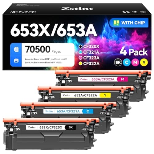 Image of 653X 653A Toner Cartridge Set 4-Pack High Yield Replacement for HP 653X 653A CF320X CF321A CF322A CF323A Compatible with HP Color LaserJet Enterprise Flow MFP M680z M680dn M680f Printer Ink All-in-One