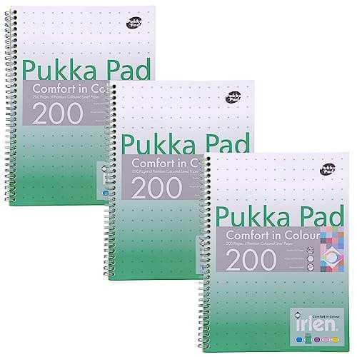 Image of Pukka Pad, Irlen Jotta Pad A4 Notebook 3-Pack – Wire Bound Notepad 200 Pages of 80GSM Coloured FSC Certified Lined Paper – Designed for Visual Perception Difficulties – 29.7 x 23cm, Green