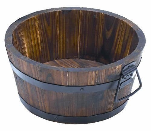 Image of Muddy Hands Burnt Wood Half Whiskey Barrel Wooden Planter Round Plant Pot Outdoor Garden (Large)