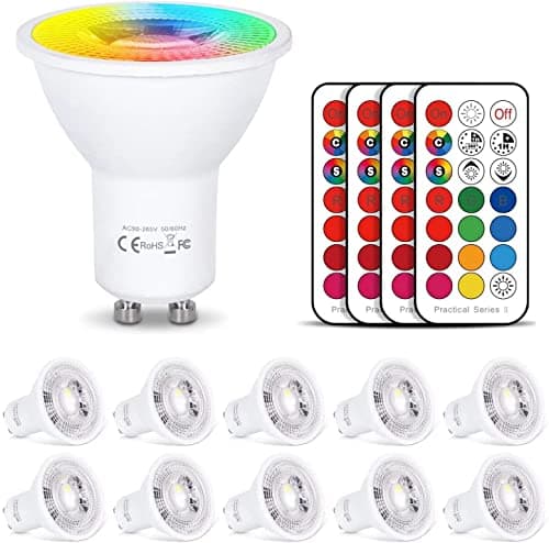 Image of HYDONG GU10 LED Bulbs Warm White 6W RGB Spotlight Bulb, 12 Colors, Dimmable by Remote Control for Track Lamp, Recessed Ceiling Light - 10 Pack