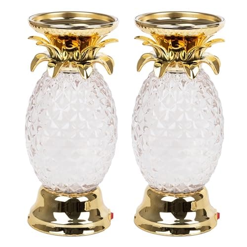 Image of YAKii 9.5" Pineapple LED Color Changing Shine Candle Holder,Swirling Water Waves Lamp Kid Safe Battery/USB Cable Operated,Table Lamp Candle Holder Table Decoration Gold(Pack of 2)