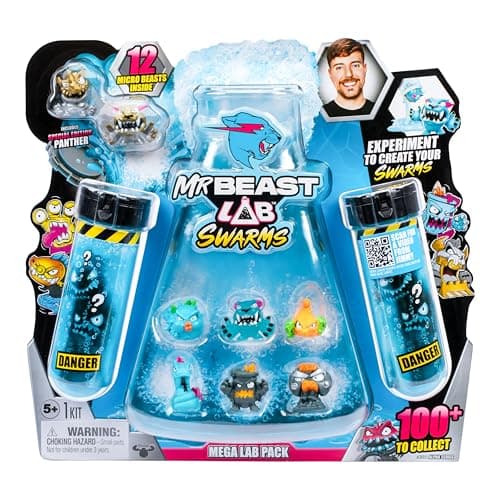 Image of MrBeast Lab Swarms Mega Lab 12 Pk Chaos Chomper - Experiment by Adding Water, Shaking The Test Tube & Revealing 12pk of 1" MrBeast Collectible Characters, Includes Special Edition Panther