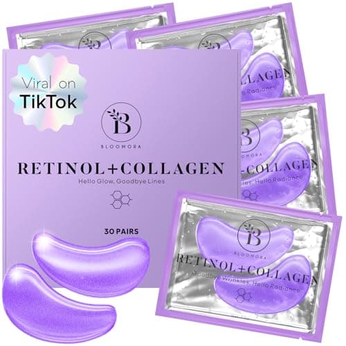 Image of BLOOMORA Retinol & Collagen Under Eye Gel Patches (30 Pairs) - Masks for Puffy Eyes & Dark Circles - Collagen Mask for Eye Care