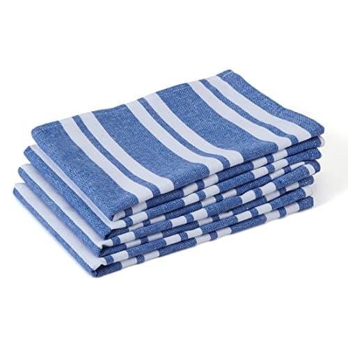 Image of Encasa XO Kitchen Cloth for Cooking | Cotton Hand Towel for Quick Drying Dishes | 70x45 cm Tea Towels | Highly Absorbent for Cleaning of Plates & Glasses | Franca Blue Stripes (Set of 4 Pieces)