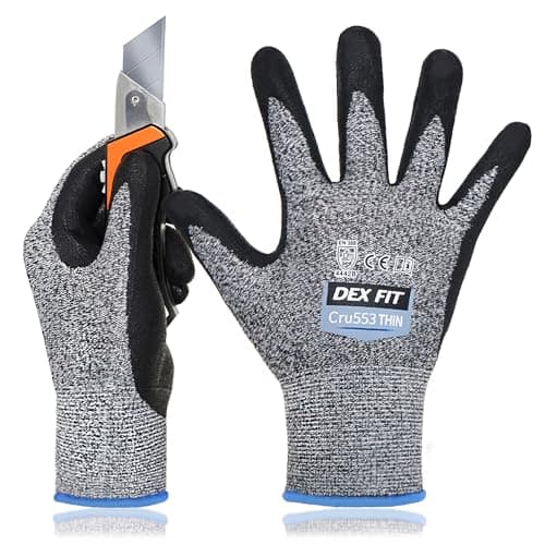 Image of DEX FIT 15-Gauge Level 4 Cut Resistant Gloves Cru553 Thin, 3D Comfort Ultra Soft, High-Dexterity for Precision Feel, Grey Large 1 Pair