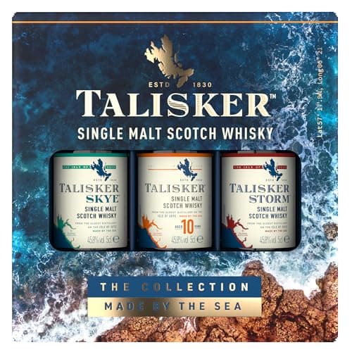 Image of Talisker Single Malt Scotch Whisky | 45.8% vol | 3 x 5cl | Gift Pack | 3 Distinct Impressions | Peated | Smoky Flavour | Made by the Sea | Perfect for Whisky Lovers | with Gift Box
