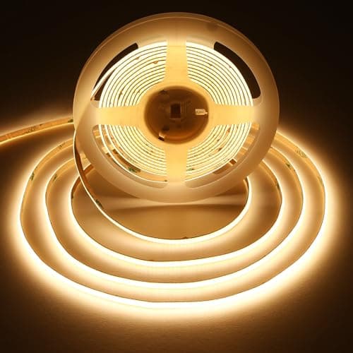 Image of SIRYYUI 12V COB LED Strip Lights 5M, 5mm Ultra-Thin,3000K Warm White, 400LEDs/M, Dotless LED Tape, CRl 90+,Super Bright 4000LM Self-Adhesive - for Kitchen,Bedroom,Cabinet (Power Not Included)