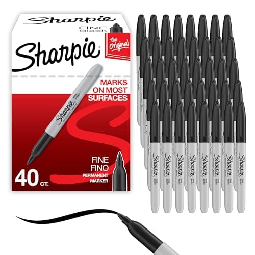 Image of Sharpie Permanent Markers | Fine Point for Bold Details | Black Ink | 40 Marker Pens