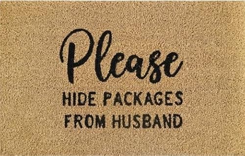 Image of Doormat 60cm x 40cm - 'Please Hide Packages from Husband' - Durable, Non-Slip, Eco-Friendly, Absorbent Coir Mat for Indoor/Outdoor