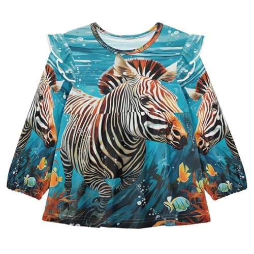 Image of Linnyio Watercolor Art Zebra Girls Elegant Long Sleeve Shirts Blouses Kids Cute Sleeve Casual Tops 1-5 Years