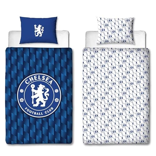 Image of CHARACTER WORLD Chelsea FC Official Single Duvet Cover Set, Geometric Design | Blue Reversible 2 Sided Football Bedding Cover Official Merchandise Including Matching Pillow Case | Polycotton