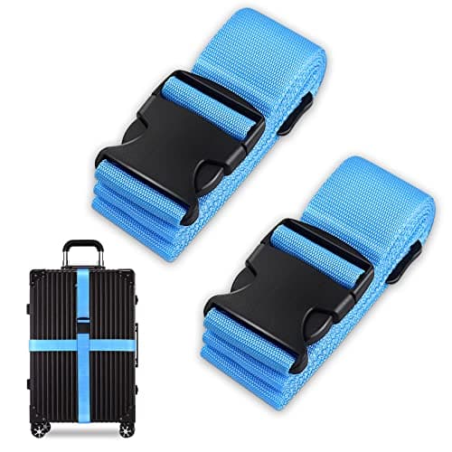 Image of Luggage Suitcase Straps Set, Travel Accessories Thickened Luggage Belt with Quick Release Buckle, Adjustable Black Travel Luggage Straps for Suitcase Baggage (Blue, 2 PCS Set)