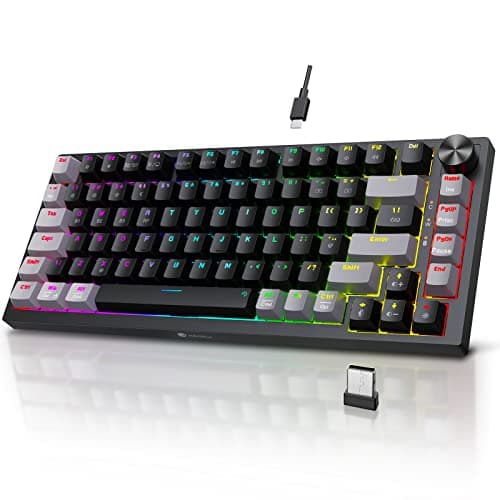 Image of KOORUI Gaming Keyboards, 26 RGB Backlit Mechanical Keyboard Wireless/Wired Compatible Bluetooth 82 Keys Rechargeable 4000mAh Battery UK Layout with Red Switch Gamer Keyboards for Windows MacOS Linux