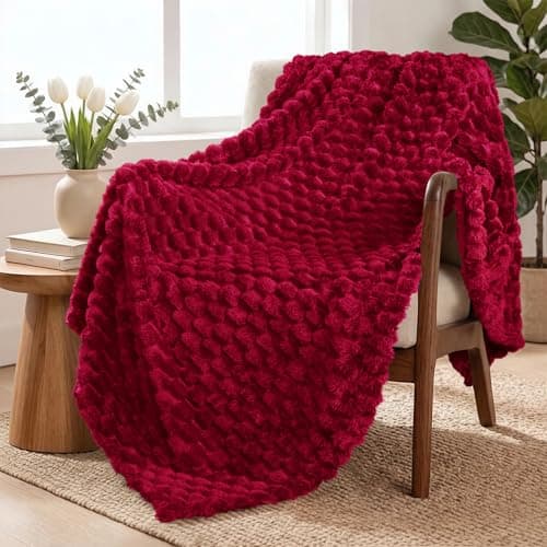 Image of Exclusivo Mezcla Fleece Throw Blanket for Couch, Extra Large Fuzzy Deep Red Bed Blankets, Soft Cozy Plush Sofa Throws for All Seasons, 50x70 Inches