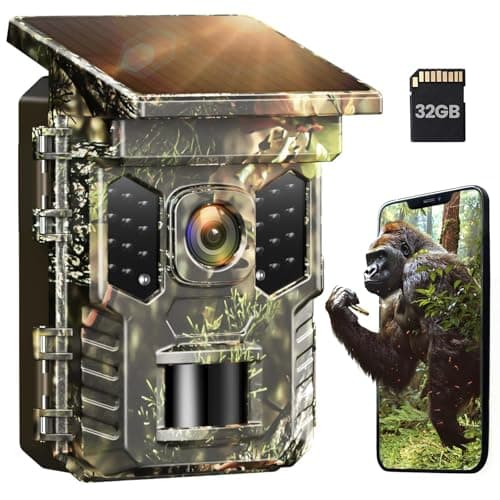 Image of XTU Wildlife Camera WiFi Bluetooth - 4K 64MP Solar Trail Camera With Night Vision Activated Waterproof IP66, 0.2s Trigger Speed, Built-in Lithium Battery Rechargeable for Garden Monitoring