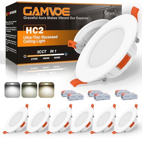 Image of GAMVOE LED Downlights for Ceiling, 3 CCT in 1 LED Recessed Downlights, 6W Ceiling Lights,3000K Warm White/4000K Natural White/6000K Cool White Adjustable Non-Dimmable (6 Pack)