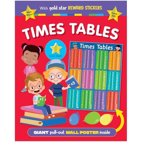 Image of Times Tables Workbook for Kids – Giant Wall Poster Chart & Fun Multiplication Activities – Beginners Maths Help Book with Reward Stickers & Games – Learning for Children Aged 3+