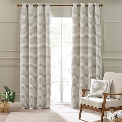 Image of Catherine Lansfield Stab Stitch 90x90 Inch Lined Eyelet Curtains Two Panels Natural
