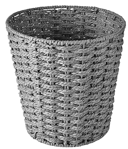Image of Zuvo Round Wicker Waste Paper Bin and Basket- Rubbish Basket for Bedroom, Bathroom, Offices or Home (Grey)