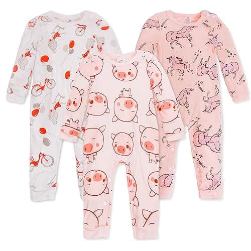Image of Joyo roy Baby Grow 3 Pack Baby Bodysuits Onesies 100% Cotton One Piece Jumpsuit Footless Babygrows Long Sleeve Bodysuit Rompers for Babies Comfortable Newborn Vests Girl Onesies Babies 9-12 Months