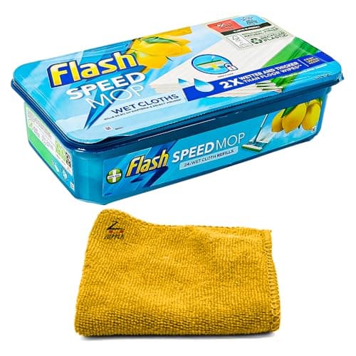 Image of Flash Speed Mop Refills Wipes 24 Wet Cloth Wipes Lemon Scent With Microfiber Cloth Floor Cleaner Mop, Lemon Anti-Bac Household Wet & Dry Hygiene Mops