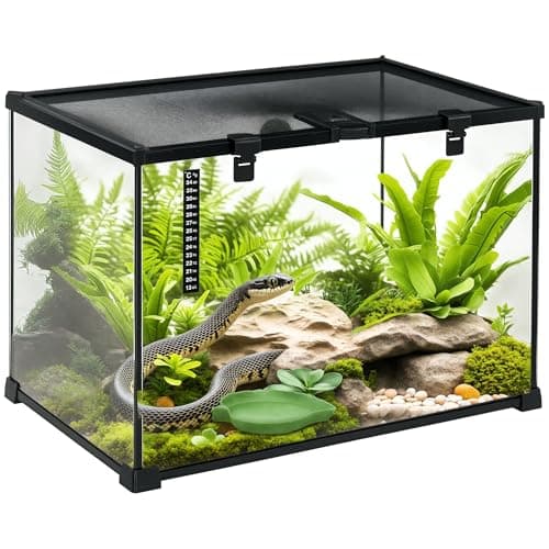 Image of PawHut Glass Reptile Terrarium Insect Breeding Tank Vivarium Habitats with Thermometer for Lizards, Horned Frogs, Snakes, Spiders - Large 50 x 30 x 35cm