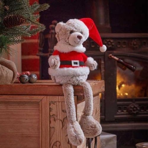 Image of Marco Paul Santa Teddy Bear Christmas Ornament – 40cm Freestanding Plush Teddy Bear Shelf Ornament – Red And White Christmas Decorations For Xmas Home Decoration, Centrepiece & Shelf Decoration