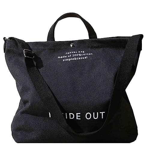 Image of UICIOP Women Canvas Tote Handbags Casual Shoulder Work Bag Crossbody Top Handle Bag Cross-body Handbags, Black, One Size