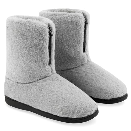 Image of CityComfort Womens Slippers Fluffy Boot Slippers Indoor House Shoes for Women and Teenagers Non Slip Sole Gifts for Her (Grey, 6 UK)