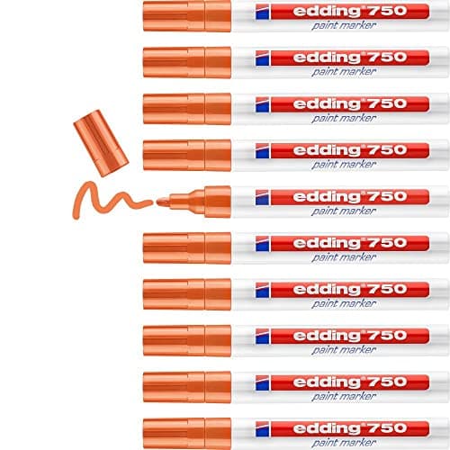 Image of edding 750 Paint Marker - Orange - 10 pens - Round tip 2-4 mm - Paint Marker for Marking and Labelling Metal, Glass, Rocks or Plastic - Heat-Resistant, Permanent, Smudge-Proof and Waterproof