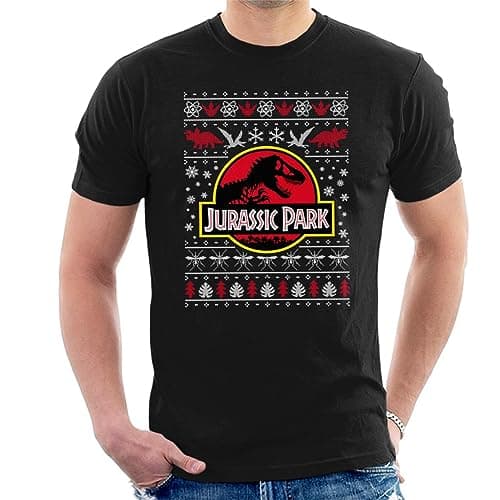 Image of All+Every Jurassic Park Logo Christmas Knit Pattern Men's T-Shirt Black